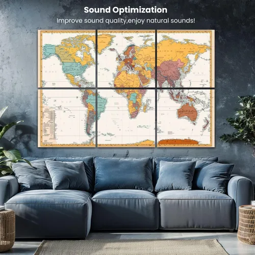 Vista 4 de Paneles acústicos artísticos antiguos de color retro con mapa político del mundo están separadas claramente, paquete de 6 paneles de pared