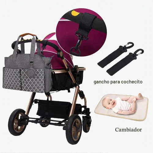 Vista 6 de Bolsa de pañales grande para bebé cambiador para mamá con cambiador Shoulder Straps Hooks Large Capacity Durable Splash-Proof for Moms Travel