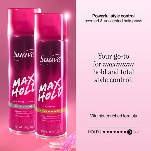 Vista 3 de Suave Laca para el cabello, Max Hold Variety paquete de 4 – Laca perfumada + sin perfume, 11 oz Ea