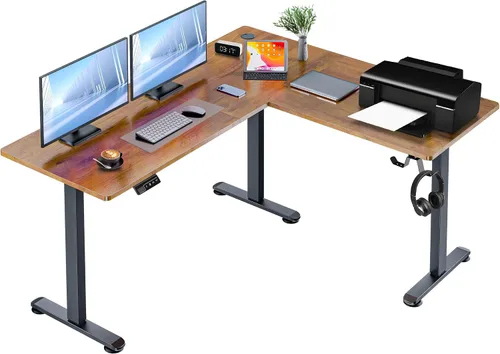 Vista 11 de 63” L Shaped Standing Desk with Charging Station,Supports Left and Right Swapping,Electric Height Adjustable Corner Stand Up Desk.Free Hook