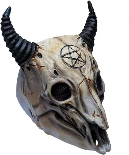 Vista 3 de Gurús del tesoro aterrador de cabeza de calavera de cabra demonio de cara completa, máscara de diablo decoración de película de terror, disfraz