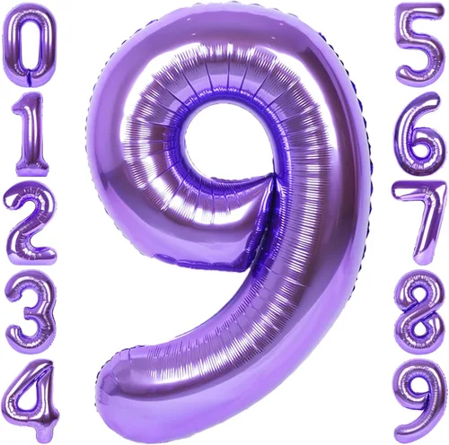 Vista 34 de Globo de número 0 de 40 pulgadas de RainbowQ Party, grande, color púrpura, para niños o niñas, números del 0 al 9, de papel de aluminio y Mylar