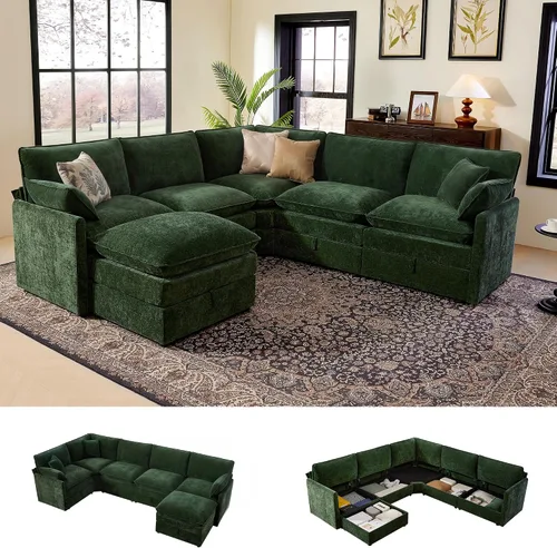 Vista 12 de Ihanherry Sofá modular de 103 pulgadas con almacenamiento, sofá de nube en forma de U con otomanas móviles y 4 almohadas, sofás seccionales