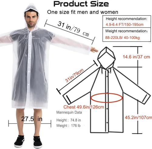 Vista 3 de Abrigos de lluvia (paquete de 2) – Ponchos de lluvia reutilizables de EVA para adultos, chaquetas impermeables para hombres y mujeres