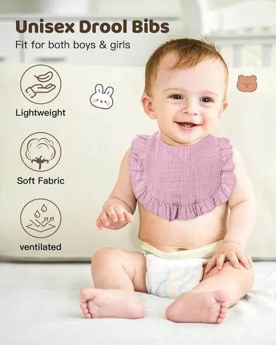 Vista 5 de Lictin Juego de 8 baberos de muselina para bebé - Baberos tipo bandana para babeo y dentición, de algodón unisex