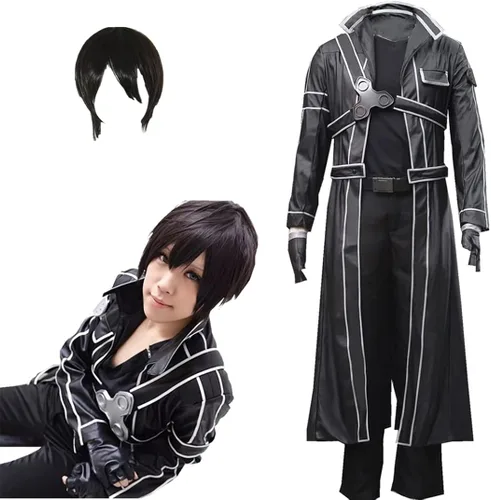 Vista 4 de Disfraz de Kirito de piel sintética para hombre, talla de EE. UU