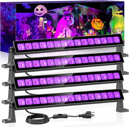 Vista 7 de Barra de luz LED negra de 45 W, luces negras para fiesta brillante, luz negra impermeable con enchufe e interruptor, luz de Halloween