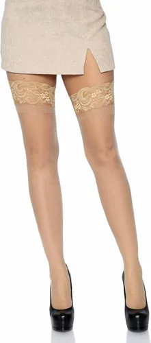 Vista 8 de Leg Avenue Muslo de elastano transparente para mujer con encaje de silicona Stay-Up Negro