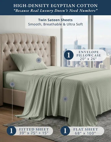 Vista 372 de LANE LINEN - Sábanas individual 100% algodón egipcio suave, cómodo y grueso de calidad de hotel, costuras reforzadas totalmente elásticas, sin