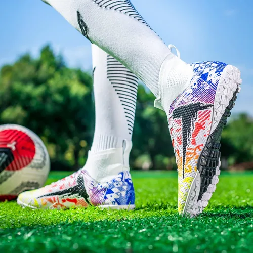Vista 2 de Turf - Zapatos de fútbol para hombre y mujer, tacos de fútbol FG, para niños grandes, niñas, jóvenes, botas de fútbol de entrenamiento TF