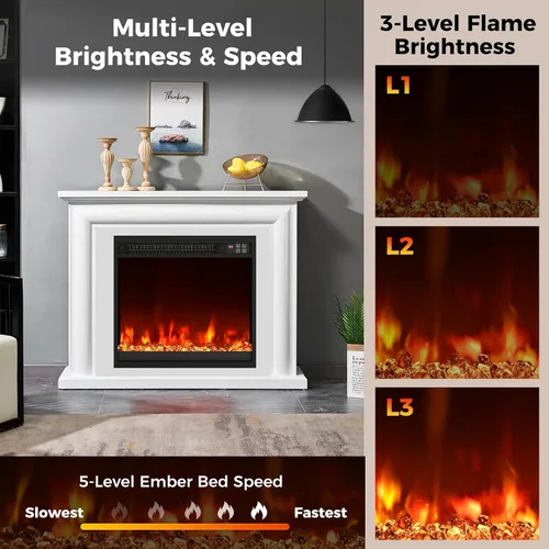 Vista 4 de SIMOE Inserto de chimenea eléctrica de 18 pulgadas, inserto de chimenea empotrado de 1500 W, pequeño con control remoto, temporizador de 0.5-9H, 8