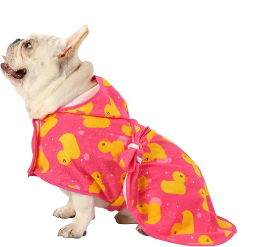 Vista 21 de HDE Bata de baño para perro, súper absorbente, de secado rápido, para cachorros, ajustable, con capucha, para perros tallas S-XXL con patos de goma