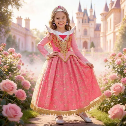 Vista 3 de Disfraz de princesa para niñas, trajes de vestir rosas