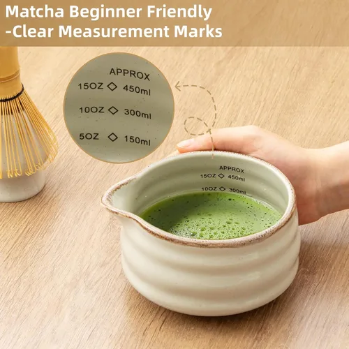 Vista 3 de Juego de 9 piezas de matcha con batidor de bambú, gris retro