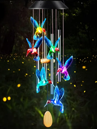 Vista 7 de Regalos para mamá de hija, hijo, esposo, campanillas de viento LED solares de colibrí para interiores y exteriores, el mejor regalo para el día