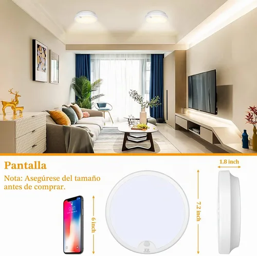 Vista 5 de Paquete de 2 luces de techo LED con sensor de movimiento operadas por batería para interiores, lámpara de montaje empotrado inalámbrica regulable