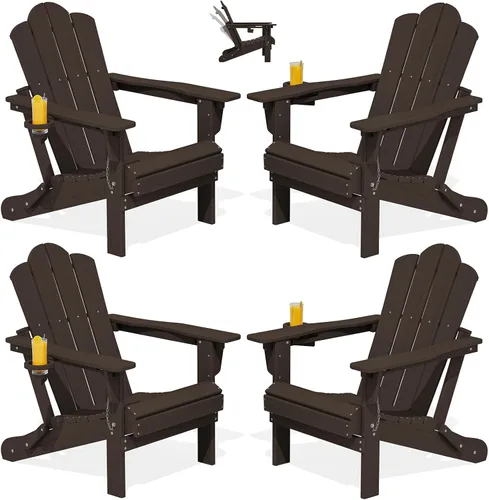 Vista 31 de Silla plegable ajustable KINGYES Adirondack, sillas reclinables Adirondack de 3 posiciones con portavasos, Adirondack de HDPE resistente a
