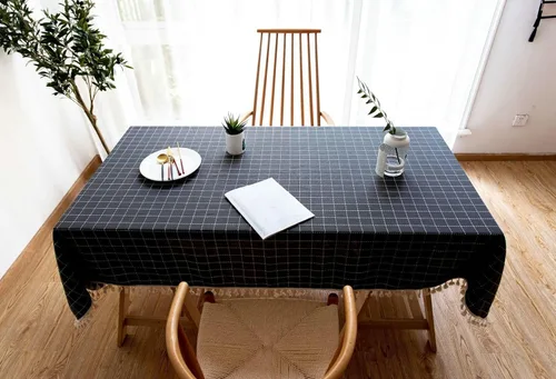 Vista 3 de Black Dining Table Cover, 35 x 35 inch, Square, Cotton Linen Embroidery Small Plaid Party Table Cloths