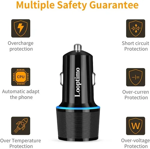 Vista 6 de Adaptador de cargador de coche rápido USB C de 45 W con cable tipo C de 3.3 pies para Google Pixel Android Phone Plug PD/PPS & QC3.0 Cigarette