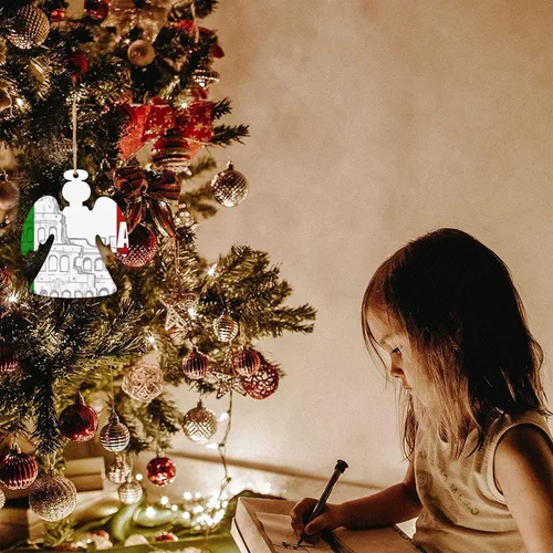 Vista 5 de 4 adornos de Navidad de madera, bandera italiana romana, adorno de árbol de Navidad, adornos de madera para vacaciones, Navidad, decoraciones