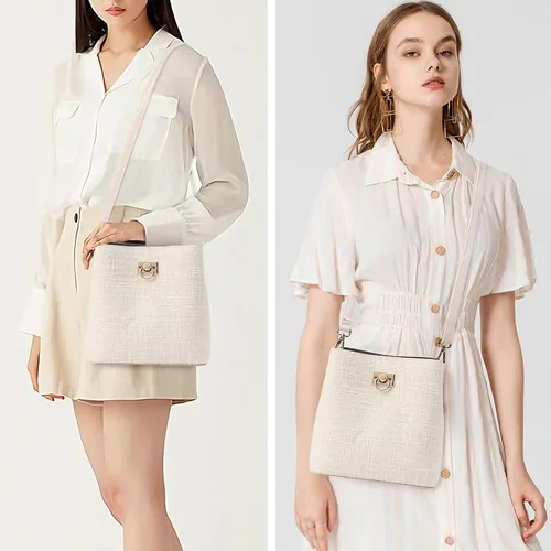 Vista 2 de KALIDI Bolsos cruzados para mujer de cuero vegano Bolso de hombro de moda con múltiples bolsillos Beige