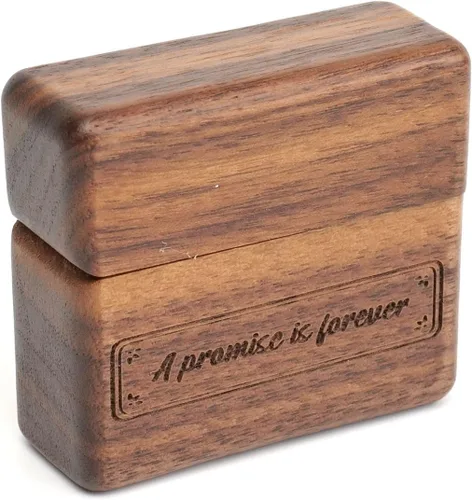 Vista 3 de Yookin Caja de anillo de madera portátil, caja de anillo de madera, compromiso, propuestas, ceremonia de boda, caja de anillo de exhibición