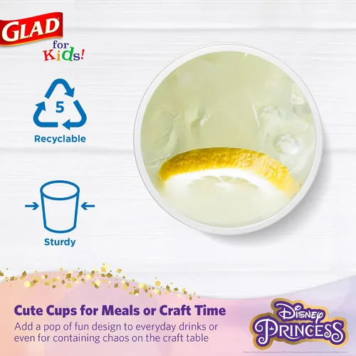 Vista 4 de Glad Vasos de plástico desechables de Disney Princess para niños, divertidos, resistentes, aptos para niños, vasos desechables de plástico para uso