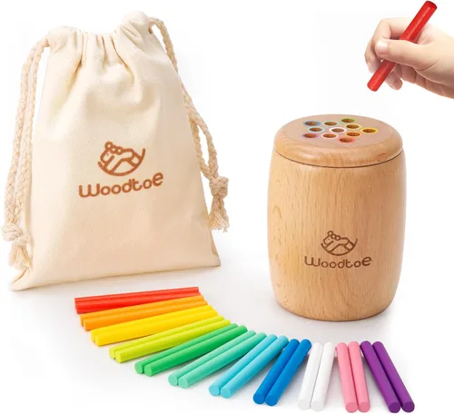 Vista 8 de Woodtoe Juguetes Montessori Sticks para niños de 1 a 3 años, juguetes de 18 meses, juguetes de aprendizaje de clasificación de 7 colores para niños