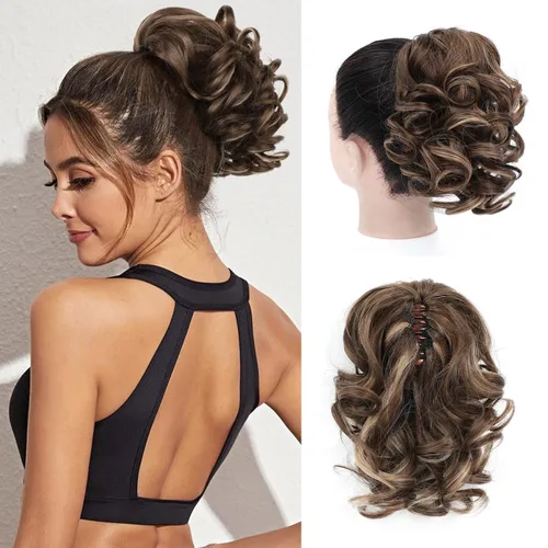 Vista 7 de Extensión de cola de caballo, extensiones de cabello suelto corto rizado con cola de caballo de 9 pulgadas, extensiones de cabello ondulado