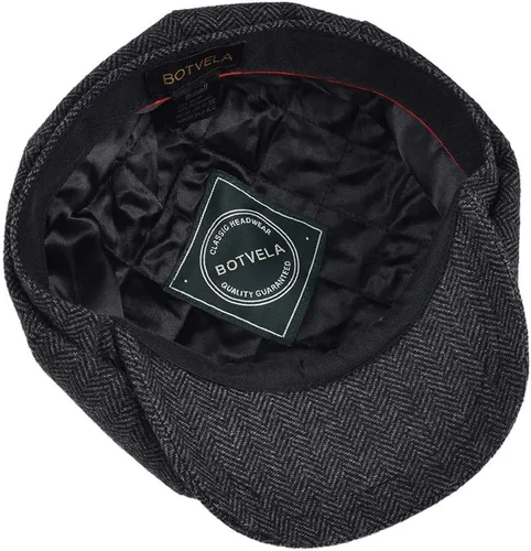 Vista 6 de BOTVELA Gorra plana Newsboy de mezcla de lana de 8 paneles para hombre Negro