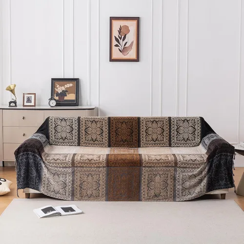 Vista 3 de Manta Boho, Manta de Chenilla Jacquard con Borlas para Cama Sofá Silla Suave, Borlas con Flecos Bohemias (Negro, S:60x75)