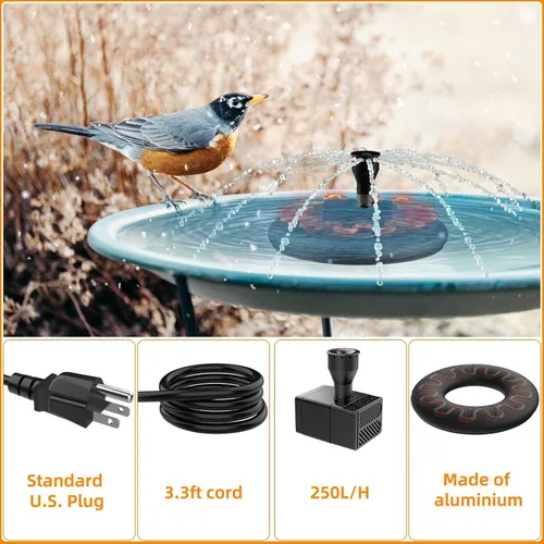 Vista 6 de Calentador de baño para pájaros para exteriores con bomba de agua, descongelador para baños de pájaros con control termostático y cable de 3.3 pies