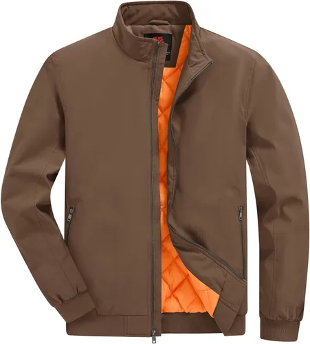 Vista 12 de BGOWATU Chaqueta para hombre con aislamiento para otoño e invierno, con cremallera, a prueba de viento, acolchadas, abrigos, abrigos, informales