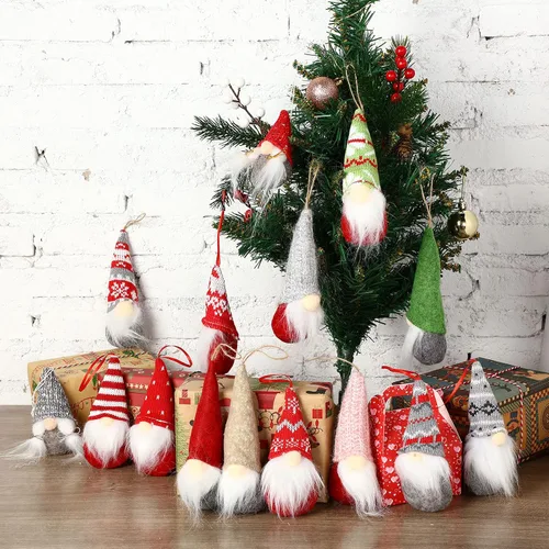 Vista 7 de 22 piezas de gnomos para árbol de Navidad, adornos colgantes hechos a mano, gnomos suecos Tomte, gnomos suecos, hechos a mano, gnomos de felpa, Papá