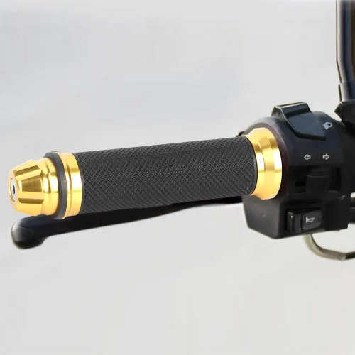 Vista 8 de Empuñaduras de manillar de motocicleta, empuñaduras de goma con extremo de aluminio, universales para barra de mango de 7/8 "(22 mm) (dorado)