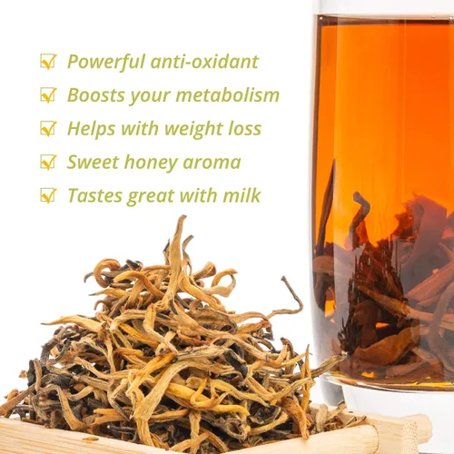 Vista 3 de oriarmcha Fengqing Dian Hong Honey Aroma – Té negro Hoja suelta Yunnan Dianhong – Té Imperial Chino de Mono Dorado – 3.53 oz Ziplock Bolsa resellable