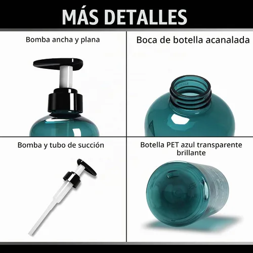 Vista 4 de Botellas de champú con bomba, 3 unidades, 16.9 onzas, color azul Azul transparente