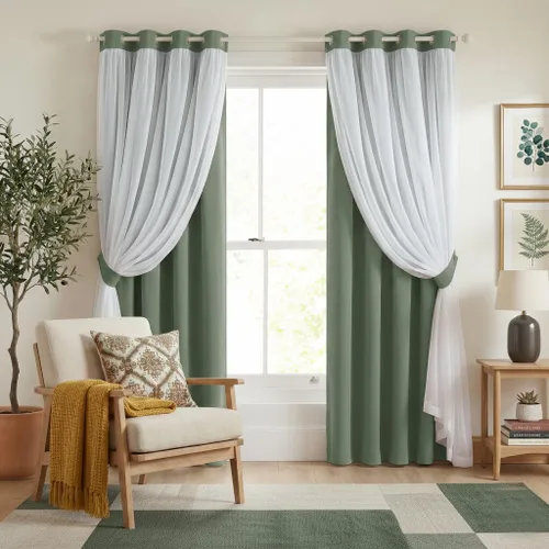 Vista 37 de PONY DANCE Cortinas Opacas con Superposición de Gasa, Cortinas de Doble Capa con Aislamiento Térmico Mix & Match para Oscurecer Habitaciones