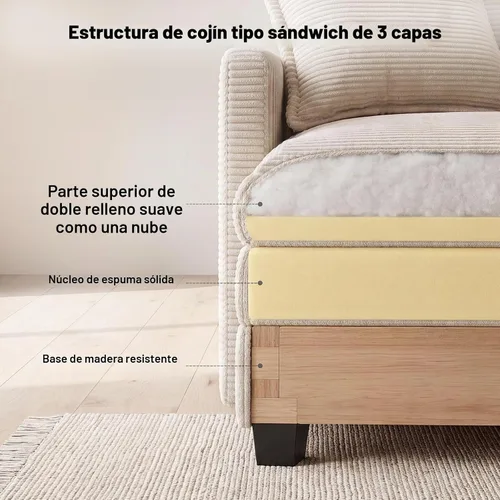 Vista 6 de Amsleekey Sofá Seccional Modular, 111.5" en Forma de U de Pana Cómodo Sofás Seccionales para Sala de Estar, Sofás Nube de 3 Plazas con 2 Otomanas