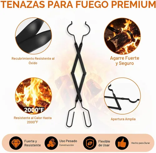 Vista 3 de FEED GARDEN Set de póker de chimenea de 32 pulgadas y pinzas de chimenea de 26 pulgadas para herramientas de hoguera, accesorios de chimenea