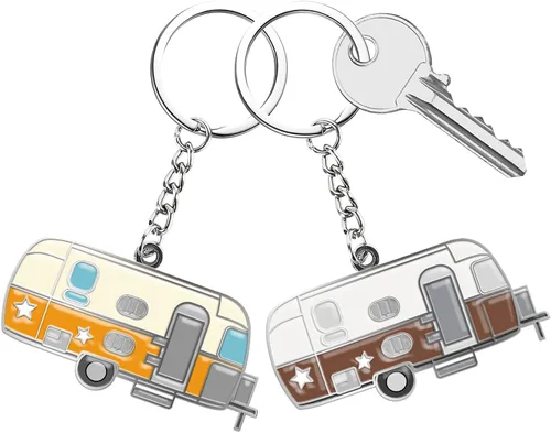 Vista 8 de Llavero de casa rodante con texto en inglés "Happy RV", llavero para parejas, regalo para hombres y mujeres, accesorios de campamento, paquete de 2