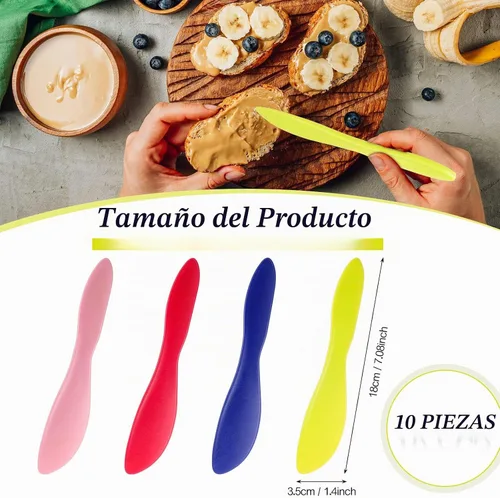 Vista 2 de 10 cuchillos de plástico para esparcir mantequilla, rojo, verde