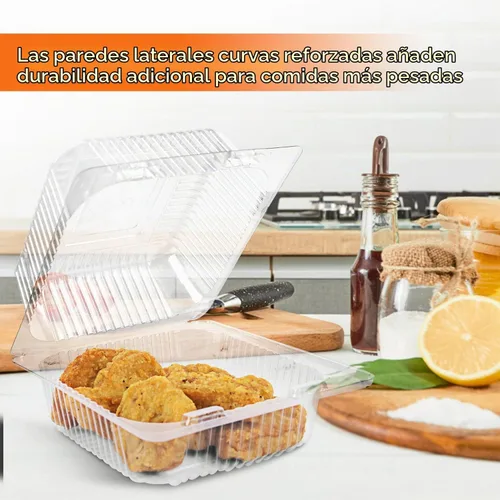 Vista 4 de 100 Piezas Recipientes de Plástico Transparente para Llevar, Recipiente Desechable Tipo Almeja para Postres con Tapa, para Ensaladas, Pasta