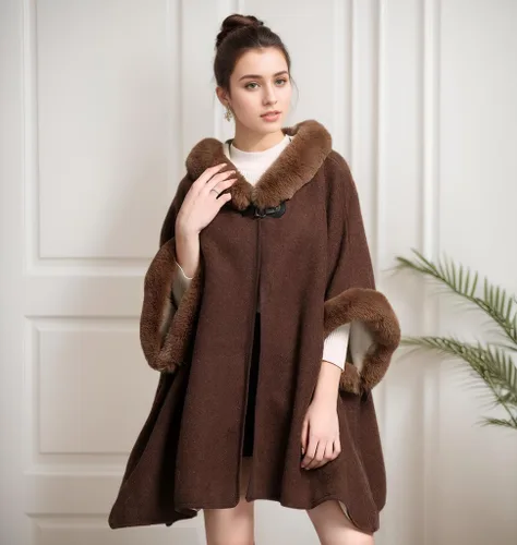 Vista 2 de Abrigo de invierno con capucha para mujer, chal
