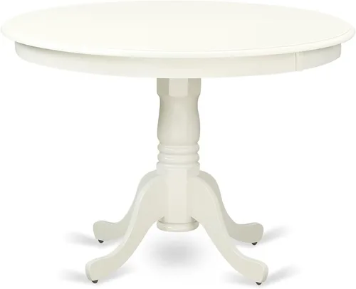 Vista 3 de East West Furniture HLFL3-LWH-01 Juego de mesa de comedor de 3 piezas contiene una mesa de cocina redonda con pedestal y 2 sillas de comedor Parson