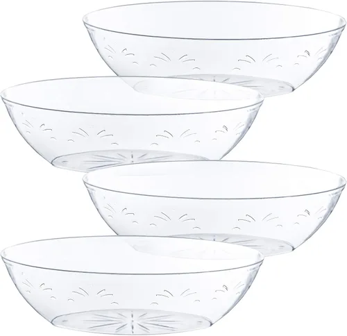 Vista 6 de PLASTICPRO - Cuencos desechables ovalados para servir aperitivos o ensaladas, de 32 onzas, paquete de 4 de plástico transparente cristalino