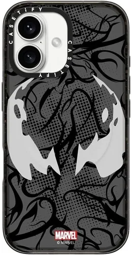 Vista 16 de CASETiFY Impact - Funda para iPhone 13 [Spider-Man Co-Lab / protección contra caídas de 6.6 pies] - Máscara Venom - Negro transparente Spider Man