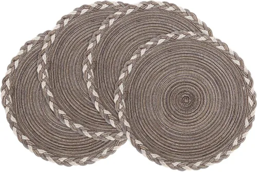 Vista 56 de SHACOS Juego de 4 manteles individuales redondos lavables de 15 pulgadas, de algodón, poliéster, trenzados, para mesa de comedor, boda, decoración