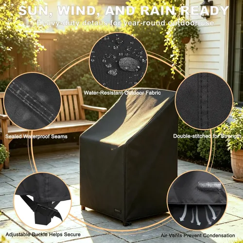 Vista 3 de NettyPro Fundas apilables para sillas de patio, impermeables, para muebles de patio al aire libre, se adapta a sillas apilables de 4 a 6 sillas
