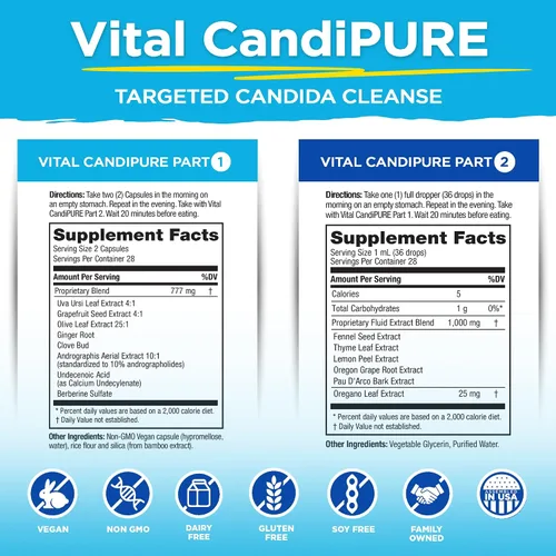 Vista 2 de Vital Planet - Vital CandiPURE - Limpieza intestinal formulada para mantener un equilibrio intestinal saludable, 2 partes - Kit de 14 días, 56